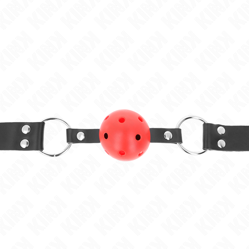 KINK - 4 CM BREATHABLE BALL GAG WITH DOUBLE RED RIVET 62 x 2.5 CM ADJUSTABLE 42-58 CM