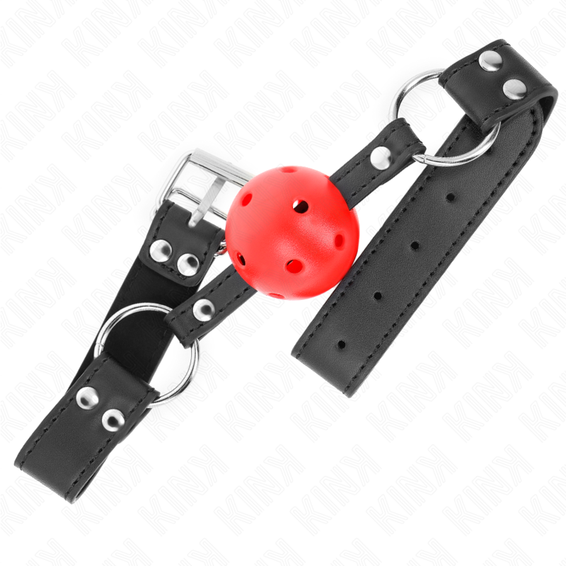 KINK - 4CM BREATHABLE BALL GAG WITH DOUBLE LEATHER RIVET 62 x 2.5 CM ADJUSTABLE 42-58 CM