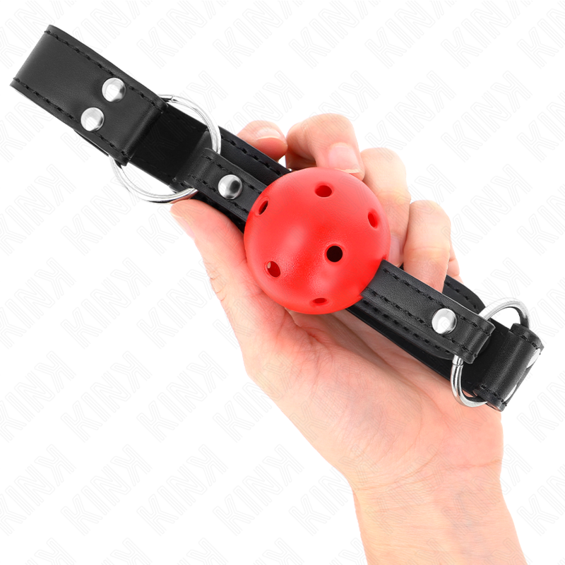 KINK - 4CM BREATHABLE BALL GAG WITH DOUBLE LEATHER RIVET 62 x 2.5 CM ADJUSTABLE 42-58 CM