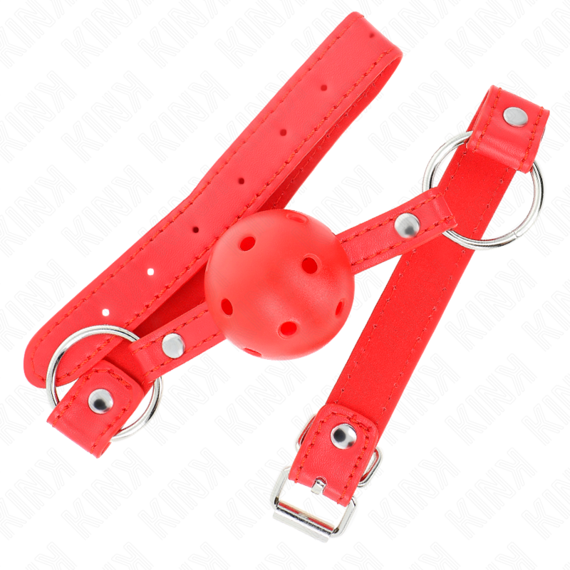 KINK - 4 CM BREATHABLE BALL GAG WITH DOUBLE RIVET MODEL 1 RED 62 x 2.5 CM ADJUSTABLE 42-58 CM