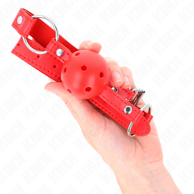 KINK - 4 CM BREATHABLE BALL GAG WITH DOUBLE RIVET MODEL 1 RED 62 x 2.5 CM ADJUSTABLE 42-58 CM