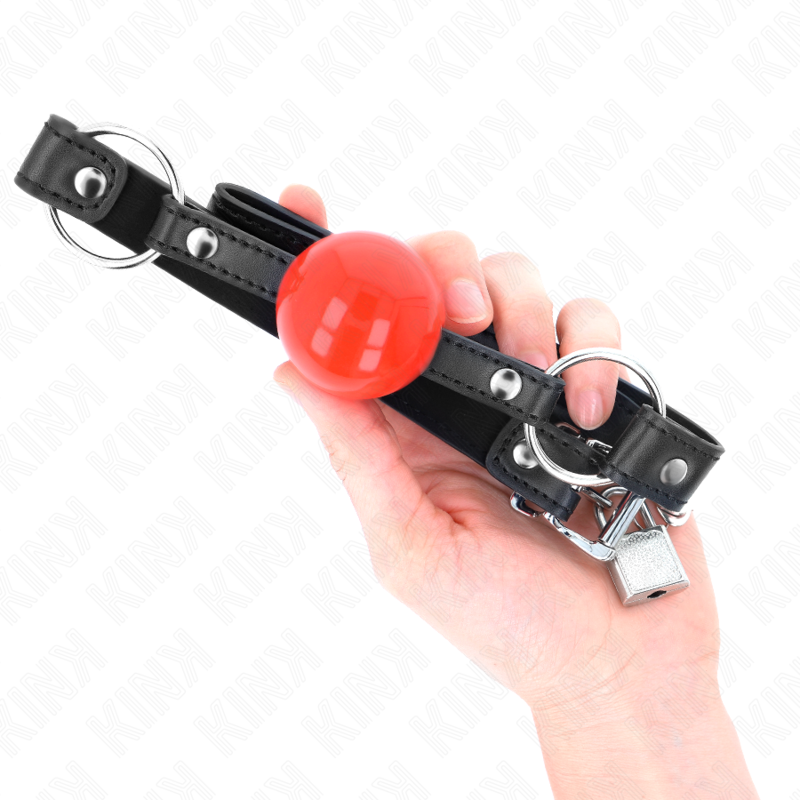 KINK - 4 CM BALL GAG WITH RED BALL PADLOCK BLACK STRAP 60 x 2 CM