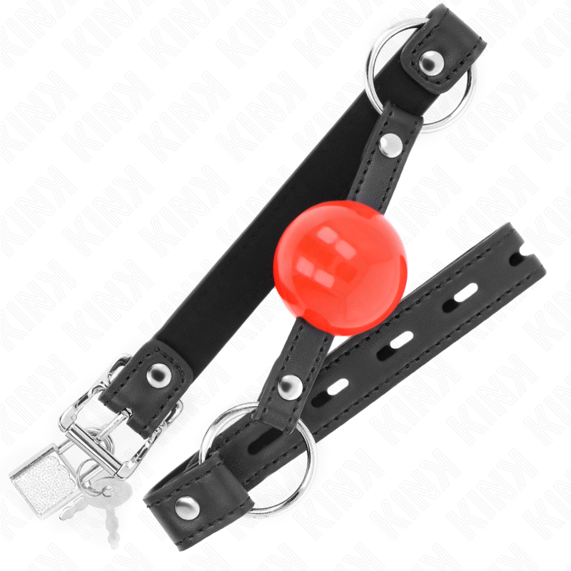 KINK - 4 CM BALL GAG WITH RED BALL PADLOCK BLACK STRAP 60 x 2 CM