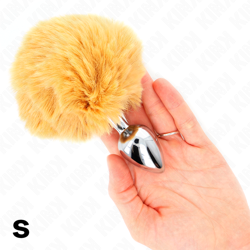 KINK - 7 x 3 CM STAINLESS STEEL PLUG WITH RABBIT TAIL FAUX FUR 8 CM BEIGE
