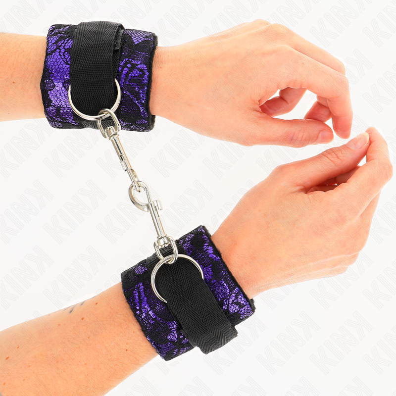 KINK - SHORT VELVET LACE WRISTBAND WITH PURPLE/BLACK NYLON BONDING 23 X 6.5 CM