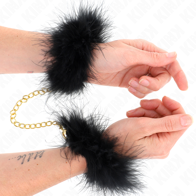 KINK - BLACK FEATHER HANDCUFFS WITH GOLDEN CHAIN MODEL 2