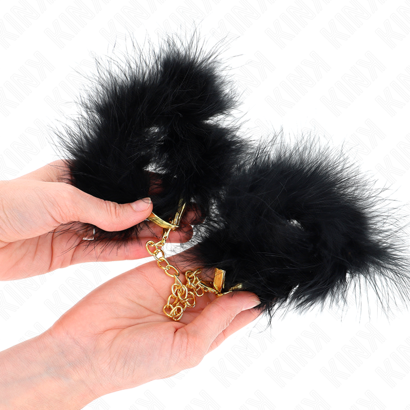 KINK - BLACK FEATHER HANDCUFFS WITH GOLDEN CHAIN MODEL 2