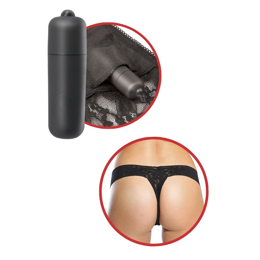 FETISH FANTASY SERIES - BLACK LACE THONG WITH VIBRATOR