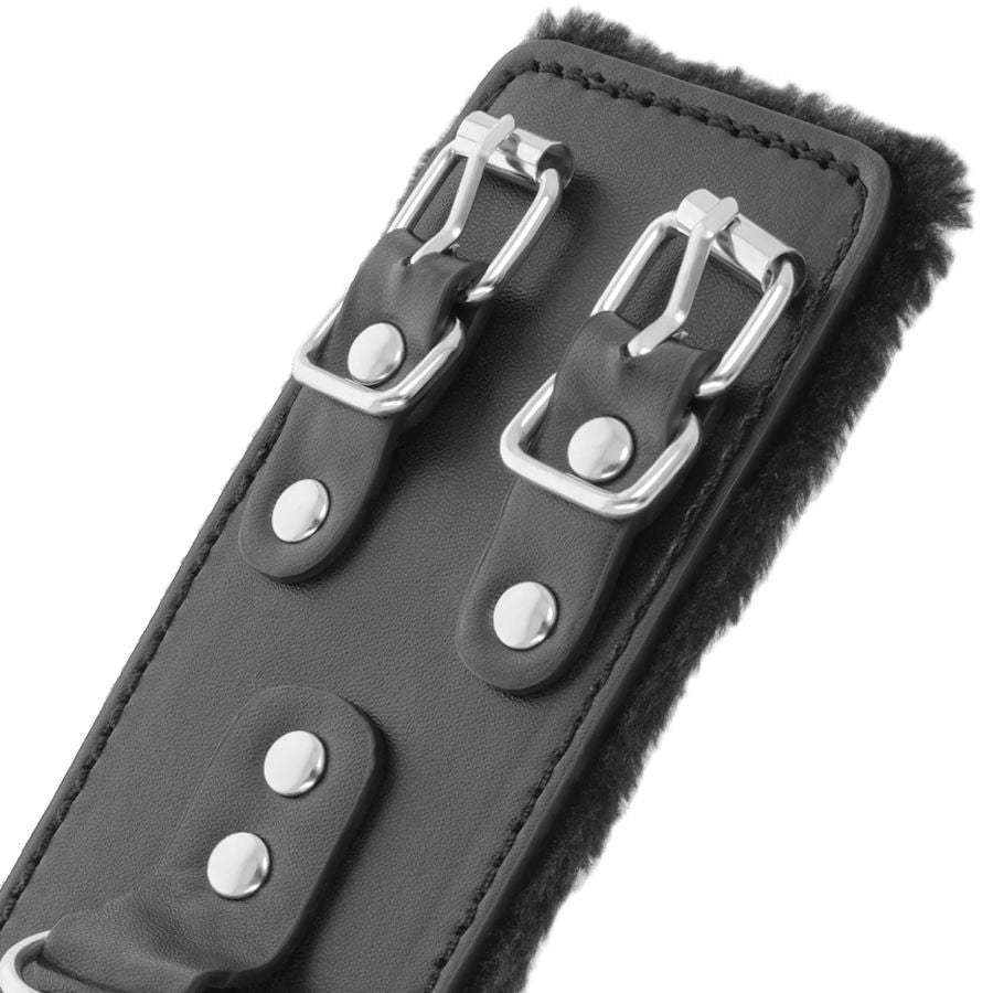 DARKNESS - ADJUSTABLE LEATHER HANDCUFFS WITH BLACK LINING