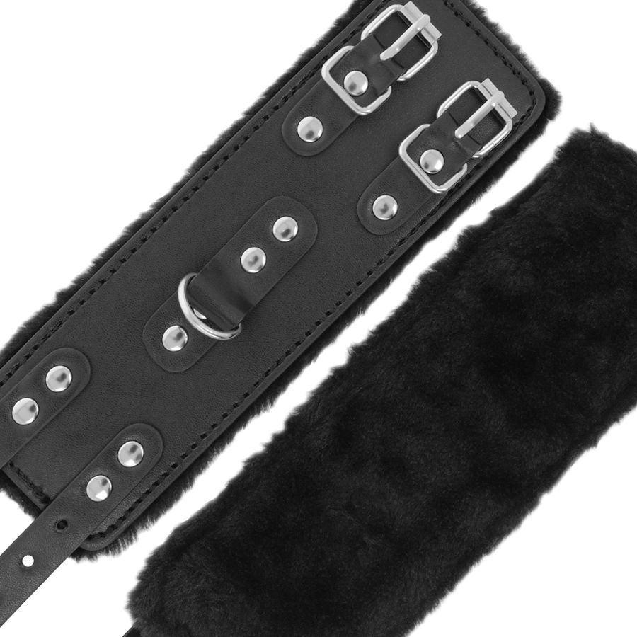 DARKNESS - ADJUSTABLE LEATHER HANDCUFFS WITH BLACK LINING