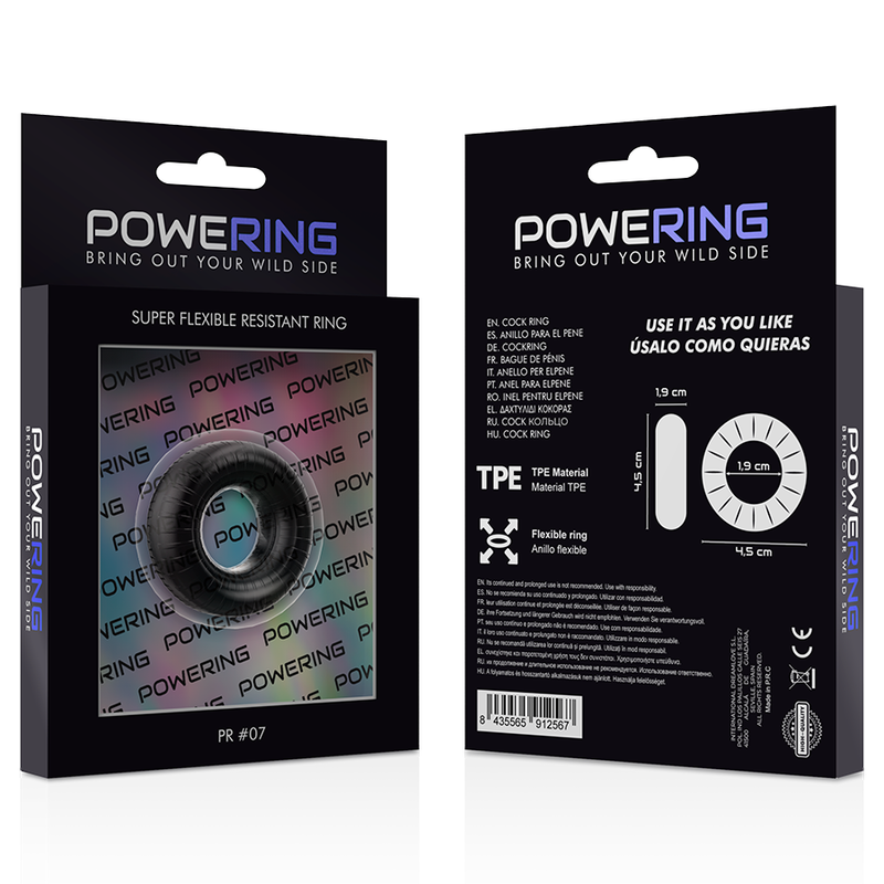 POWERING - SUPER FLEXIBLE Y RESISTENTE ANILLO PENE 4.5CM PR07 NEGRO