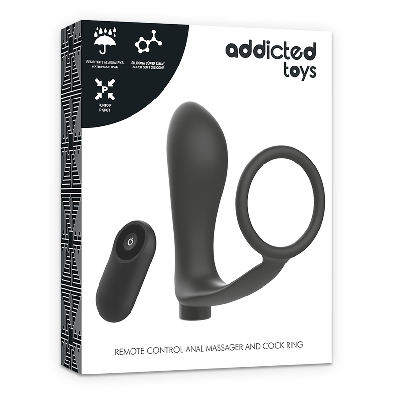 ADDICTED TOYS - BLACK REMOTE CONTROLLED ANAL PLUG RECHARGEABLE PENIS RING