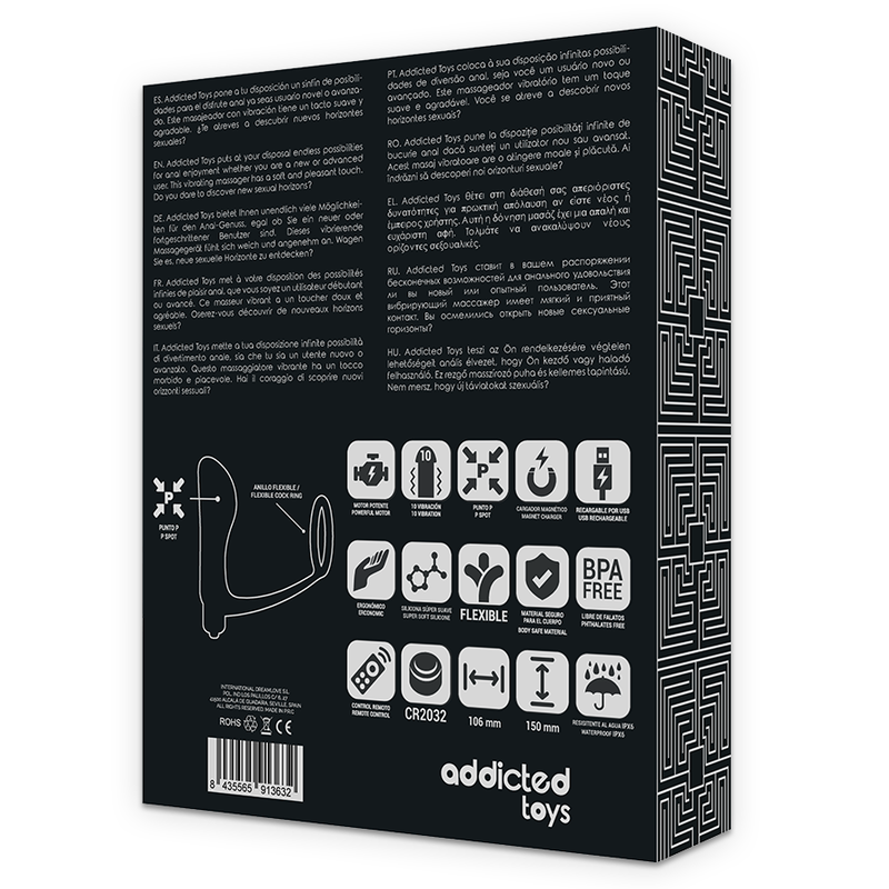 ADDICTED TOYS - BLACK REMOTE CONTROLLED ANAL PLUG RECHARGEABLE PENIS RING