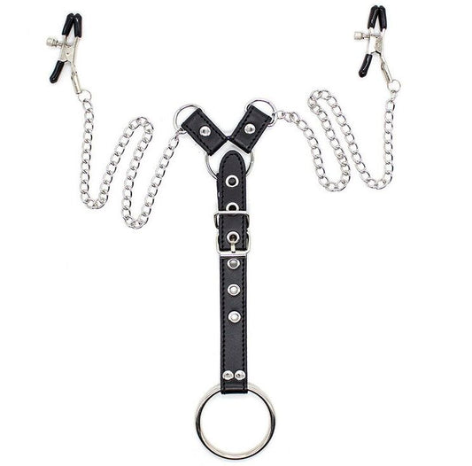 OHMAMA FETISH - NIPPLE CLAMPS WITH CHAINS AND PENIS RING