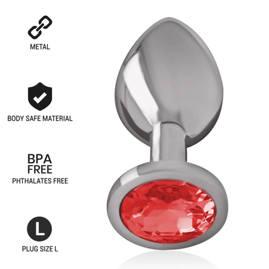 INTENSE - METAL ALUMINUM ANAL PLUG WITH RED CRYSTAL SIZE L