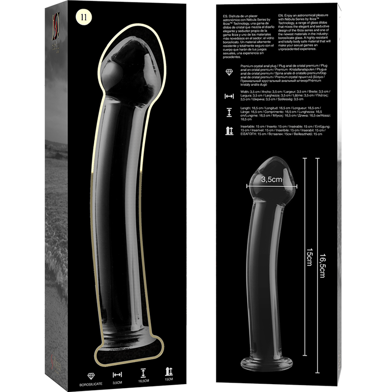 NEBULA SERIES BY IBIZA - MODEL 11 TRANSPARENT BOROSILICATE GLASS DILDO 16 CM -OR- 3 CM