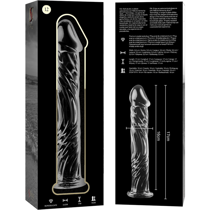 NEBULA SERIES BY IBIZA - MODEL 12 TRANSPARENT BOROSILICATE GLASS DILDO 17 CM -OR- 3.5 CM