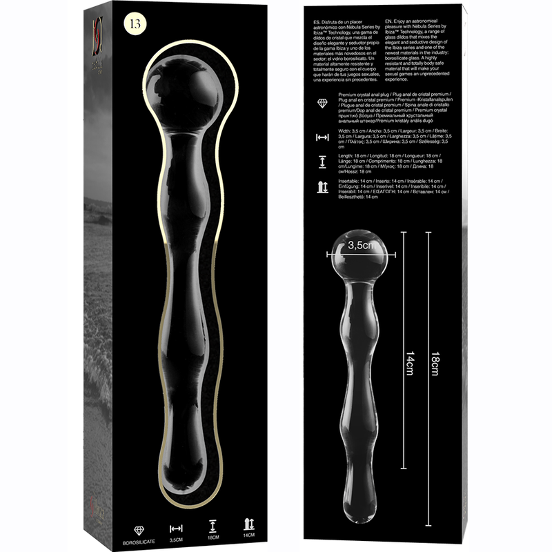 NEBULA SERIES BY IBIZA - MODEL 13 TRANSPARENT BOROSILICATE GLASS DILDO 18 CM -OR- 3.5 CM