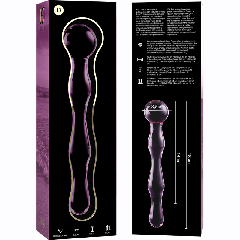 NEBULA SERIES BY IBIZA - MODEL 13 TRANSPARENT BOROSILICATE GLASS DILDO 18 CM -OR- 3.5 CM