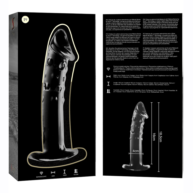 NEBULA SERIES BY IBIZA - MODEL 19 TRANSPARENT BOROSILICATE GLASS DILDO 18.5 CM -OR- 4 CM