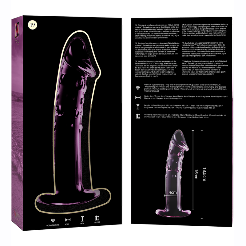 NEBULA SERIES BY IBIZA - MODEL 19 TRANSPARENT BOROSILICATE GLASS DILDO 18.5 CM -OR- 4 CM