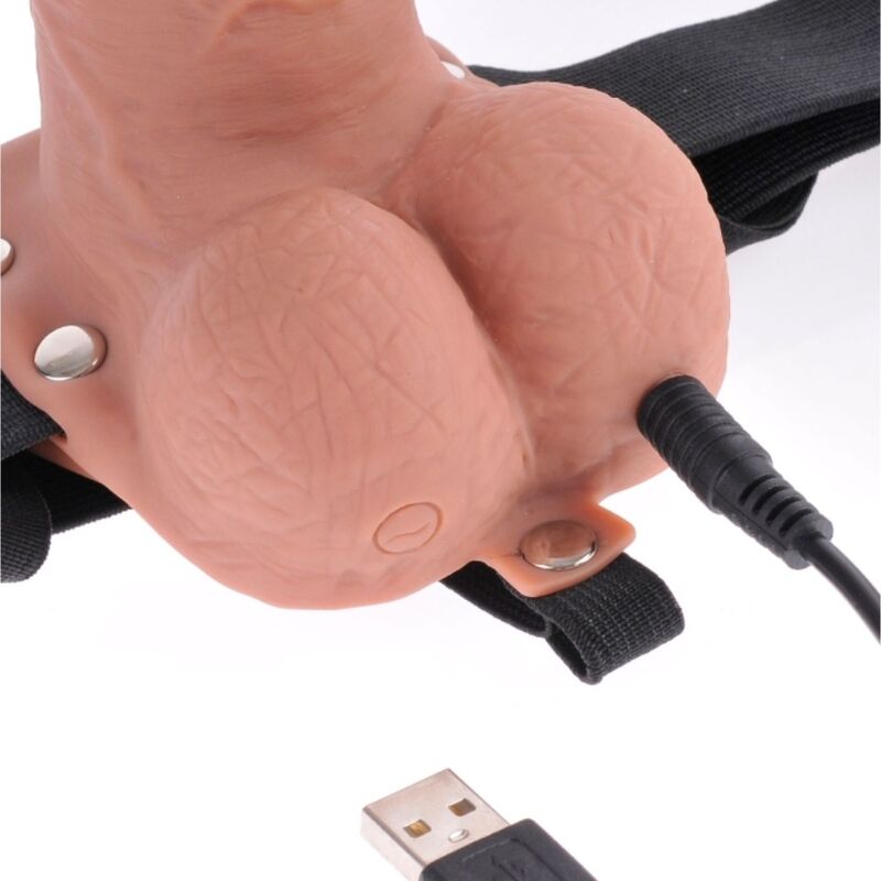 FETISH FANTASY SERIES - ADJUSTABLE REALISTIC PENIS HARNESS WITH RECHARGEABLE TESTICLES AND VIBRATOR 17.8 CM