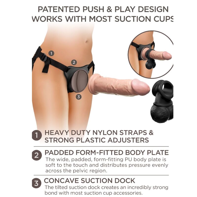 KING COCK - ELITE DELUXE ADJUSTABLE HARNESS KIT WITH RING WITH TESTICLES &amp; DILDO 20.3 CM