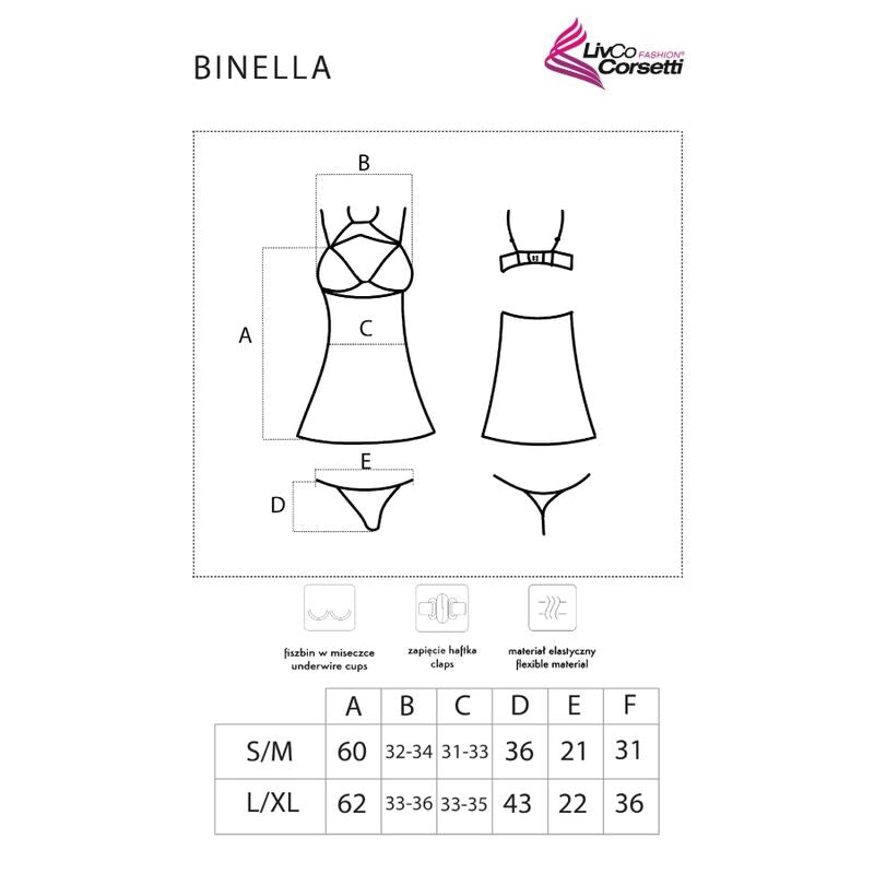 LIVCO CORSETTI FASHION - BINELLA SET BABYDOLL + THONG BLACK S/M