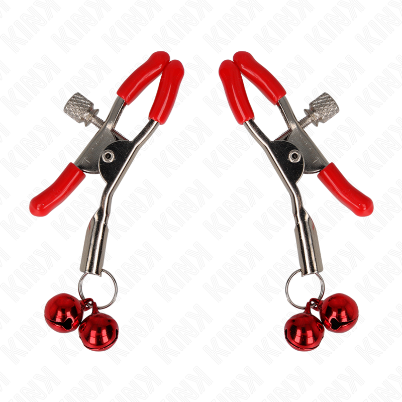 KINK - RED NIPPLE CLAMPS WITH DOUBLE RED BELL 6 CM