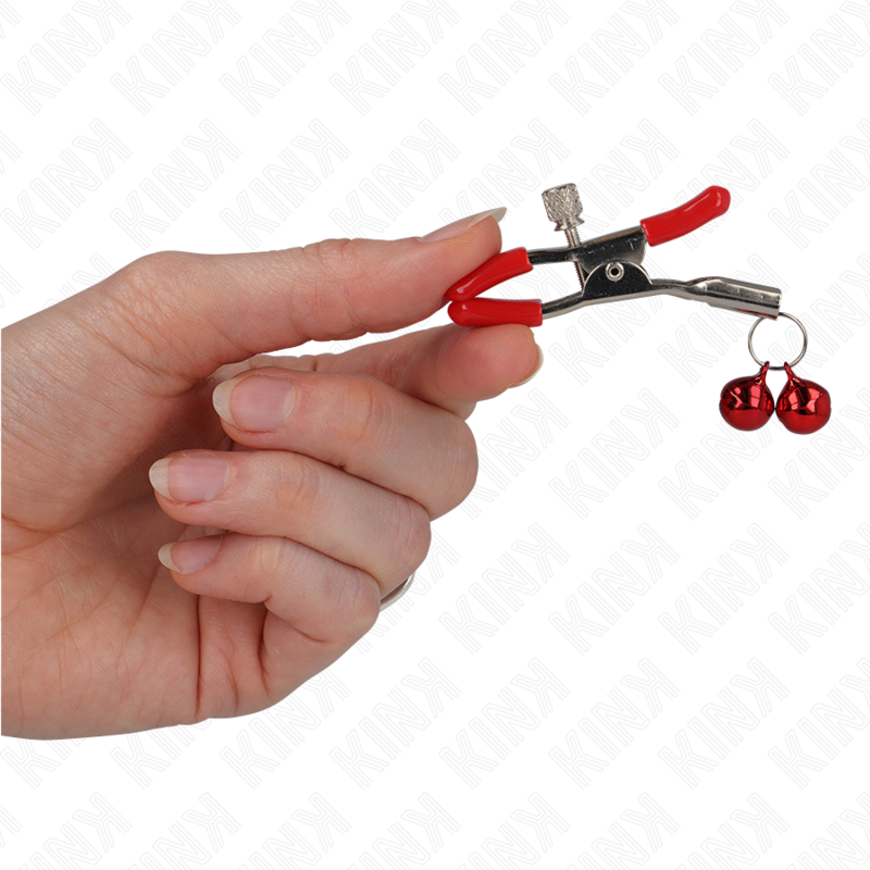 KINK - RED NIPPLE CLAMPS WITH DOUBLE RED BELL 6 CM