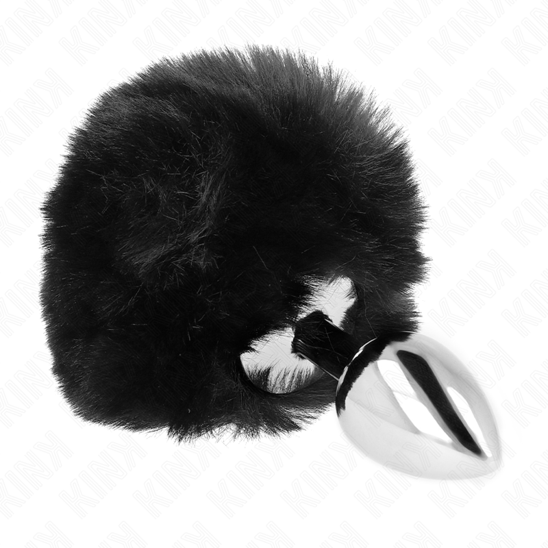 KINK - 7 x 3 CM STAINLESS STEEL PLUG WITH RABBIT TAIL FAUX FUR 8 CM BLACK