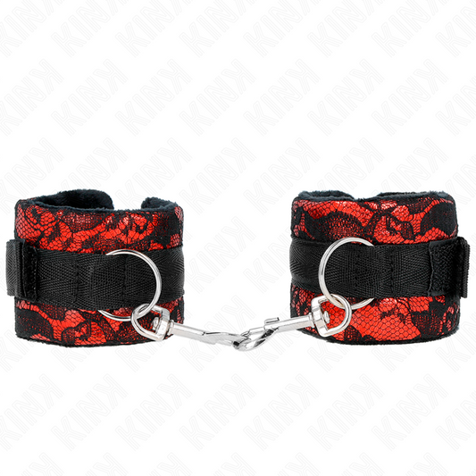 KINK - SHORT WRISTBANDS IN VELVET LACE AND RED/BLACK NYLON BONDING 23 X 6.5 CM