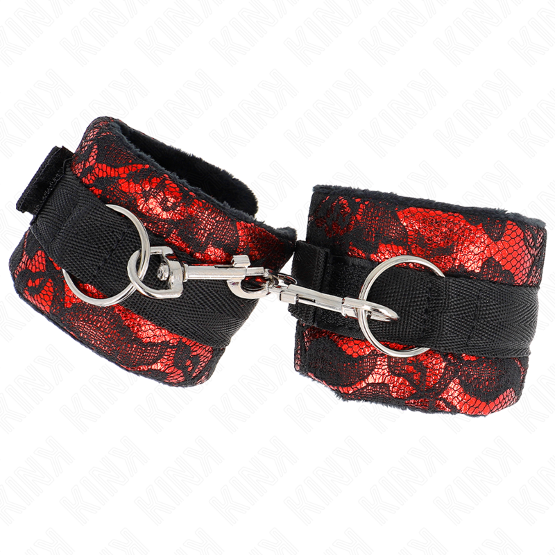 KINK - SHORT WRISTBANDS IN VELVET LACE AND RED/BLACK NYLON BONDING 23 X 6.5 CM