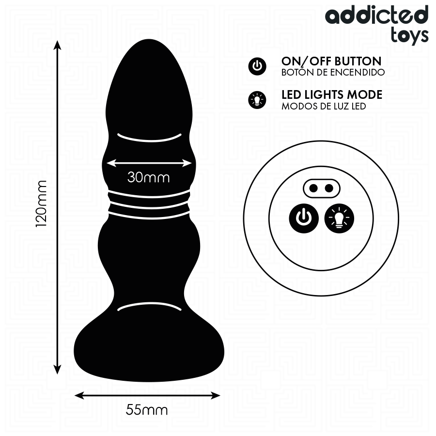 ADDICTED TOYS - PLUG ANAL VIBRADOR THRUSTING Y LUZ LED CONTROL REMOTO
