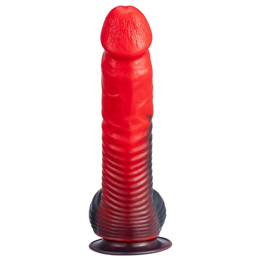 SILEXD - DEVIL DILDO FANTASY SILICONA LIQUIDA TERMOREACTIVO ROJO NEGRO 20.3 CM