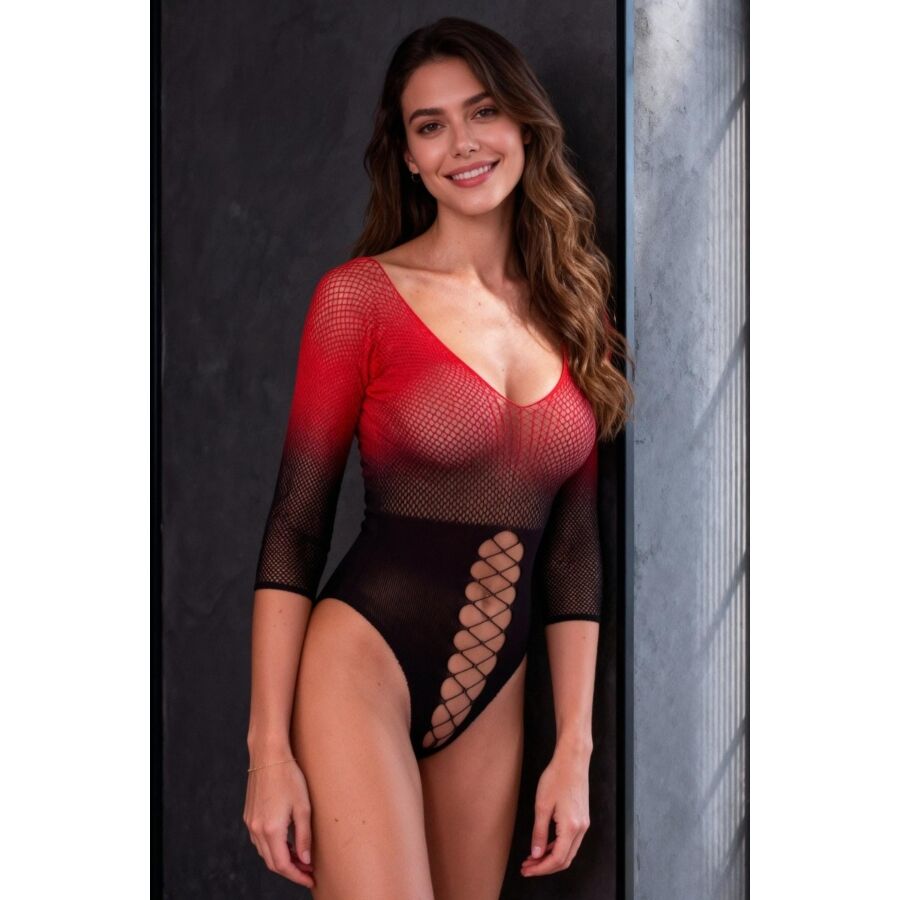 PASSION - BS118 BODY DE MALLA NEGRO Y ROJO