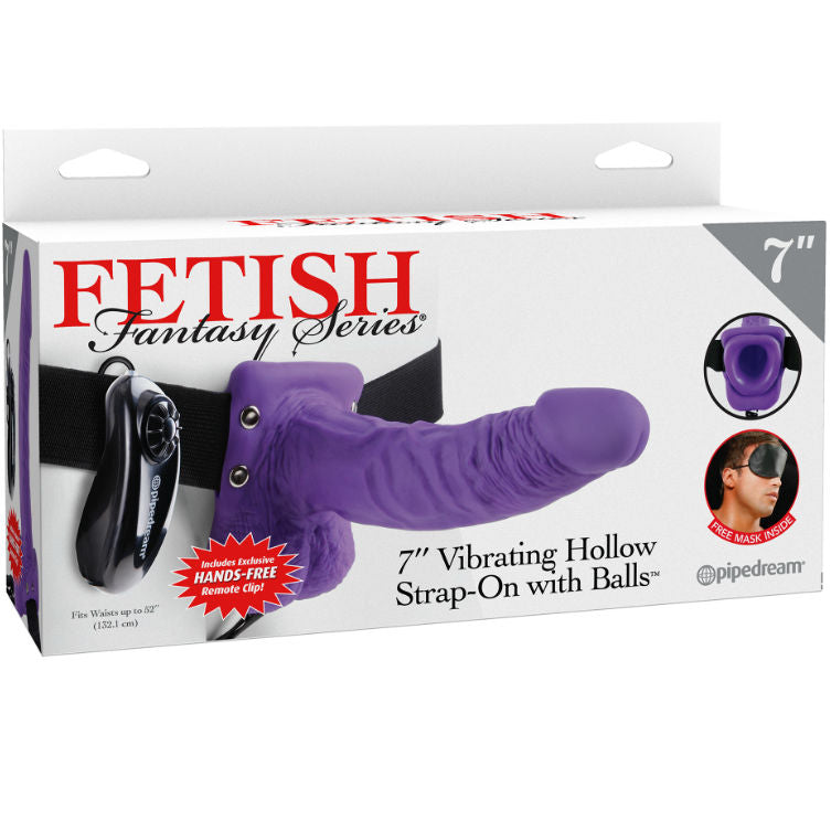 FETISH FANTASY SERIES - 7 HOLLOW VIBRATING HARNESS WITH TESTICLES MAN 17.8 CM LILAC